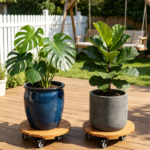 Set of 4 Natural Finish Wooden Plant Pot Mover, Portable Round Plant Stand with 4 Wheels, Sturdy Planter Caddy for Patio Garden Home Decor - Image 3