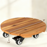 Set of 4 Natural Finish Wooden Plant Pot Mover, Portable Round Plant Stand with 4 Wheels, Sturdy Planter Caddy for Patio Garden Home Decor - Image 5