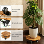 Set of 4 Natural Finish Wooden Plant Pot Mover, Portable Round Plant Stand with 4 Wheels, Sturdy Planter Caddy for Patio Garden Home Decor - Image 6