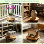Set of 4 Natural Finish Wooden Plant Pot Mover, Portable Round Plant Stand with 4 Wheels, Sturdy Planter Caddy for Patio Garden Home Decor - Image 8