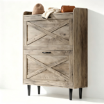 2-Drawer Top-Mounted Barn Door Shoe Cabinet Melamine Board Embossed MDF Shoe Cabinet 31.61*9.45*39.37in Washed Ash - Image 3