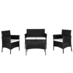 2pcs Arm Chairs 1pc Love Seat & Tempered Glass Coffee Table Rattan Sofa Set Black - Image 15