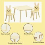 Kids Table and Chair Set with 2 Bunny Chairs, Children's Wooden Activity Table for Toddlers, Cute Animal Design Study Play Set for Playroom, Bedroom, Classroom - Cream Yellow - Image 12