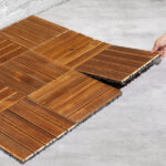 27pcs Wood Interlocking Deck Tiles 11.8"x11.8", Waterproof Flooring Tiles for Indoor and Outdoor, Patio Wood Flooring for Patio Porch Poolside Balcony Backyard, Stripe Pattern - Image 4