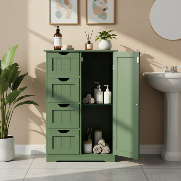 Forest Green, MDF with paint and melamine veneer, vertical stripes, 56*30*82.5cm, 4 drawers, 1 door, bathroom vanity