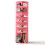 7-tier, 360° rotating wood-plastic composite shoe rack, 60*60*184cm, pink - Image 16