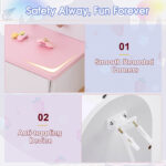 White and pink crown element, MDF + particleboard + solid wood legs, painted and melamine laminated, 4-drawer children's dressing table set - Image 6
