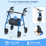 2-in-1 Rollator Walker with Seat (Blue), 8-Inch Large Wheels & Versatile Braking System, Adjustable Height - Image 5