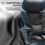 Office Chair with Foot Rest and Waist Lumber Support, Ergonomic Gaming Chair with Adjustable Height Headrest, High-Back Leather Reclining Chair for Home, Black - Image 5