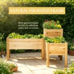 Set of 3 Natural Wooden Elevated Planter Boxes with Legs & Liner for Vegetables, Herbs & Flowers - Image 5