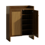 42.5" Tall Rattan Shoe Cabinet with Doors, 6-Tier Wooden Freestanding Shoe Storage Organizer with Adjustable Shelves, Mid-Century Entryway Shoe Cabinet for Hallway & Living Room--Walnut - Image 5