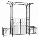 Metal Garden Arbor with Double Lockable Gate, Flat Top Garden Arch with Side Planter Boxes, Powder-Coated Climbing Plant Support - Image 2