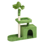 36in Cat Tree with Leaves, Multi-level Cat Tower with Cat Scratching Post, Cozy Cat Condo, Padded Beds, Dangling Ball for Kittens and Indoor Cats, Green - Image 2