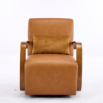 Vintage Brown Swivel Accent Chair – Luxe Faux Leather, Solid Wood Armrests, Ergonomic Comfort – Perfect for Living Room, Reading Nook,Small Single Sofa for Bedroom, Office, Apartment (Brown) - Image 7