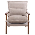 Cloud Shaped Indoor Leisure Chair with Solid Wood Armrest, Metal Frame, Chenille Fabric Accent Chair with Lumbar Pillow, Single Sofa Chair Khaki - Image 6