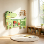 Green Dinosaur Wall-Mounted Sensory Toys – Montessori MDF Sensory Wall 87x52x5.5cm