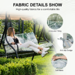 Outdoor Swing Cushions 60 Inch, Waterproof 4" Thick Porch Swing Cushion Replacement with Backrest and Ties, Comfortable 2-3 Seat Pation Swing Pad for Backyard, Garden, Lawn, Outdoor Furniture bamboo leaf - Image 3