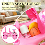 Kids Pink Foot-to-Floor Push Car — Horn, Light & Music, Anti-Tip Backwards Device, Underseat Storage for Toddlers - Image 4
