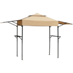 3.3x12.5FT Double Top Grill Gazebo, Khaki Polyester BBQ Canopy with Adjustable Side Sunshades, Black Powder Coated Folding Frame, Dual Mesh Trays & Carry Bag - Image 2