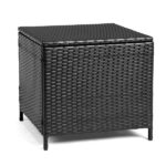 Outdoor PE Wicker Side Table with Storage, Patio Rattan End Table Square Container for Furniture Covers, Toys and Gardening Tools, Black - Image 14