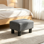 Small Charcoal Gray Linen Foot Stool – Cube Ottoman Foot Rest with Sturdy Plastic Legs for Cozy Seating - Image 5