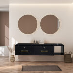 15cm E0 particleboard with hemp surface, two draws and three holes with lock, salon cabinet, black - Image 2