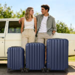 ABS Trolley Case 20in 24in 28in 3PCS Suitcase Set Vertical Striped Frosted Case Suitcase Navy Blue - Image 17