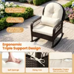 Heavy Duty PE Wicker Patio Rocking Chair 400LBS, Outdoor Rocker with Removable Washable Sponge Cushions Anti-Tip Stoppers for Porch Balcony -White - Image 4