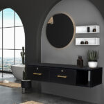 15cm E0 particleboard with hemp surface, two draws and three holes with lock, salon cabinet, black - Image 13