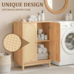 Natural wood color, particleboard with melamine veneer and rattan finish, 60*30*80cm, double doors, bathroom vanity - Image 16