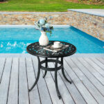 Phoenix Cast Aluminum Round Table, Patio End Table Side Table, Cast Aluminum Cocktail Table, Outdoor Bar Table, Black - Image 18