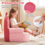 Pink Kids Sofa, Soft Teddy Fleece Foam Couch with Carry Handle & Removable Machine-Washable Cover - Image 4