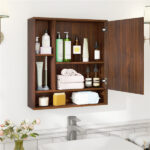 2 in 1 Mirrored Bathroom Wall Cabinet, Space-Saving Medicine Cabinet with Hidden Storage & Shelves - Walnut - Image 7
