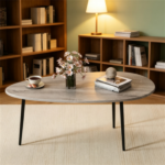 Gray Stylish Irregular Shape Coffee Table, Heavy-Duty Metal Base Oval Sofa Side Table, Multifunctional Decor Center Table for Home Living Room - Image 6