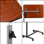 Multifunctional Adjustable Bedside Table MDF + Iron Movable Sofa Side Table 4-Wheeled Small Computer Desk with Brakes 26.5*16.5*27~44in Dark Wood Grain Color - Image 21
