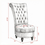 Grey Retro High Back Armless Royal Accent Chair Fabric Upholstered Tufted Seat for Living Dining And Bedroom - Image 3