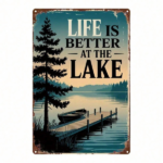 CIFbuy 1pc Vintage Metal Sign 8x12 Inch, Lakeside Cabin Tree Landscape Wall Art, 2D Flat Decorative Painting For Home Office Gym Bedroo TikTok, TikTok, Self-pickup Logiopics - Image 8