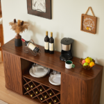 58" Modern Wavy Curve Sideboard-Multifunctional storage cabinet with wine rack and glassware holder, adjustable shelves for wine storage and coffee bar, suitable for kitchens and dining rooms.Walnut - Image 6