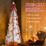 7 FT Fully Decorated Pre-lit Christmas Tree, Pop Up Artificial Xmas Tree with 170 Warm Lights and Red Ornaments for Home Office Store Holiday Deco, White - Image 15