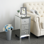 3-Drawer Mirrored Bedside Table MDF Cabinet with Mirrored Drawers Silver - Image 18