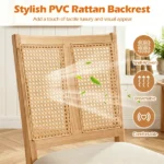 2 Pack Rubber Wood Dining Chairs, PVC Woven Rattan Back Side Chairs with Padded Fabric Seat, Ergonomic Armless Kitchen Chairs Supports 380LBS Each - Image 7