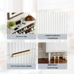 (Do Not Sale on Amazon) 3-Drawer Shoe Cabinet with Top Grille Panel MDF Door Panels with Thermoforming + Champagne Gold Door Seams and Handles + Conical White Solid Wood Legs for the Shoe Cabinet 31.61*9.45*52.95in White - Image 7