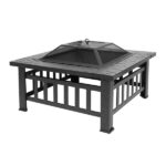 Portable Courtyard Metal Fire Pit with Accessories Black - Image 3