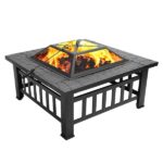 Portable Courtyard Metal Fire Pit with Accessories Black - Image 5