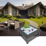 Portable Courtyard Metal Fire Pit with Accessories Black - Image 6