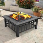 Portable Courtyard Metal Fire Pit with Accessories Black - Image 8