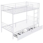 Same Code 71558202 Twin Over Twin Convertible Bunk Bed with 2 Storage Drawers, Metal Bunk Bed Can be Divided Into Two Daybeds, White