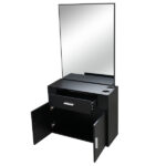 same code 75512472 15% E0 chipboard linen top 1 drawer 1 door with mirror Salon cabinet black - Image 4