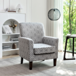 Patterned Polyester Blend Armchair, Solid Birch Wood Frame with Brown Tapered Legs, Foam Padded Accent Chair with Trim Detail for Living Room Office - Image 5