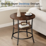 2-Tier Round Side Table Space-Saving End Table for Small Living Room & Bedroom Rust Brown - Image 5